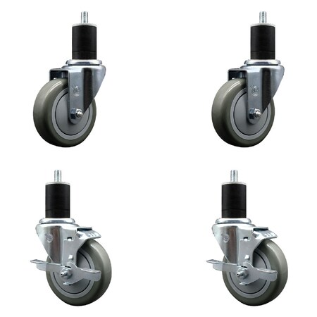 Service Caster 4'' SS Gray Poly Wheel Swivel 1-3/4'' Expanding Stem Caster Set 2 Brakes, 4PK SCC-SSEX20S414-PPUB-2-TLB-2-134